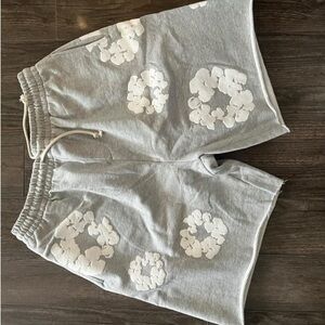 Gray Athletic Shorts with White Floral Design